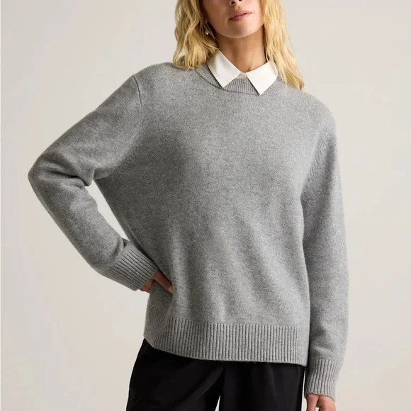 Quince Mongolian Cashmere Oversized Crewneck Heather Grey Sweater - Picture 5 of 12